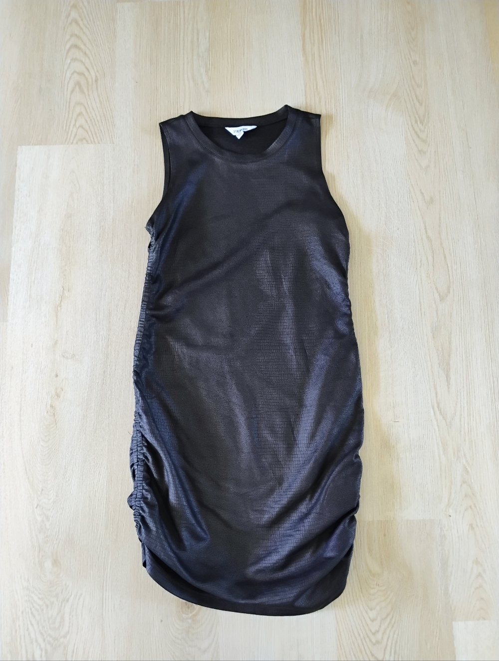 Steve Madden Black Sleeveless Ruched Side Mini Dress With Crocodile Print